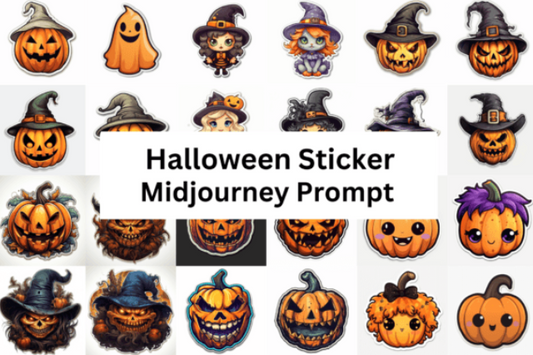 Ai Prompt Midjourney for Halloween Sticker, instant download